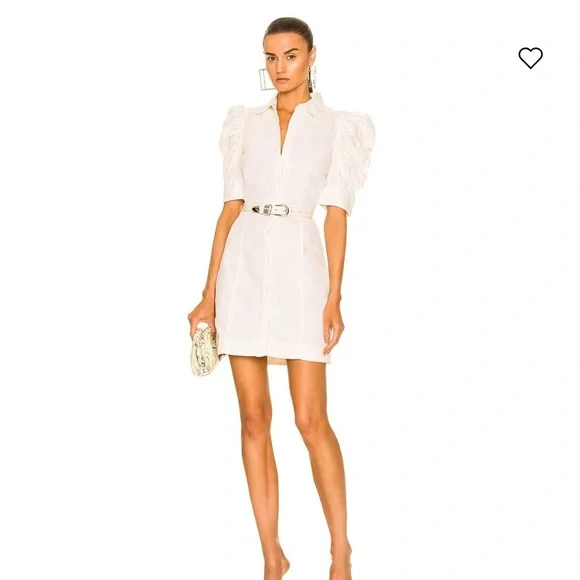 FRAME Gillian Button-Front Puffed Sleeve Mini Dress - Picture 3 of 7